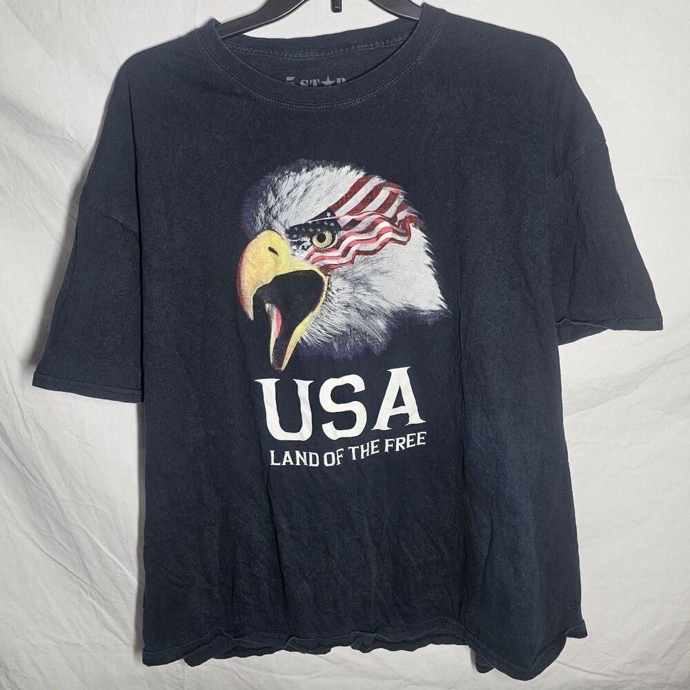 Usa patriotic eagle plus big size black tee